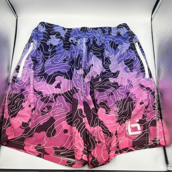Ballislife Men's XL 7" Athletic Blue Purple Pink Camo Shorts with Zip Pockets - Picture 1 of 7